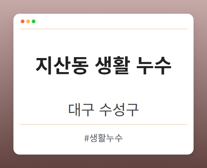 지산동 생활 누수 - 대구 수성구 지산동 생활 누수 전문업체
